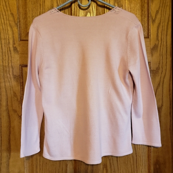 Josephine Chaus V-neck Pearl Beaded Pink Sweater Sz. M - Picture 5 of 7